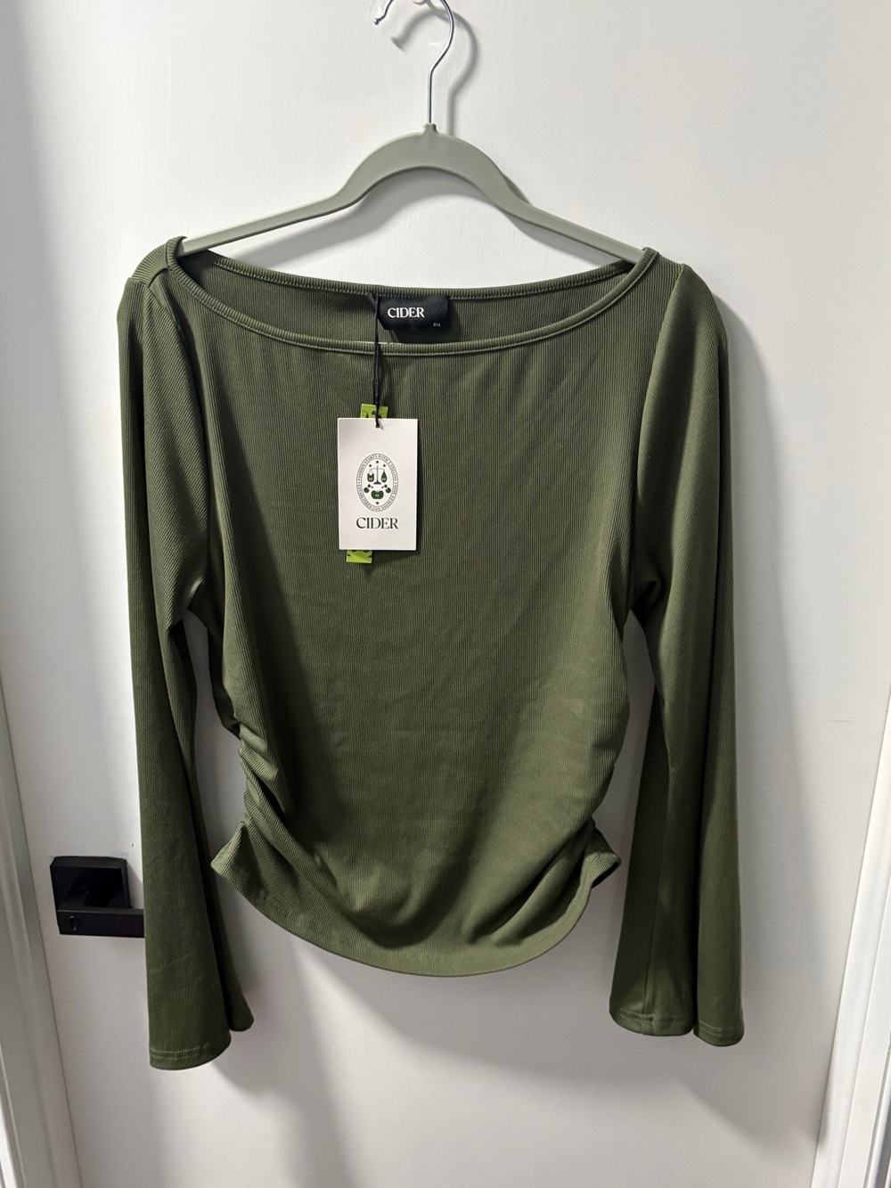 Cider Olive Green Ribbed Crew Top